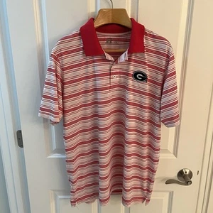 Russell Georgia Bulldogs Men Large L Polo Shirt Red White Striped Short Sleeve - Picture 1 of 8