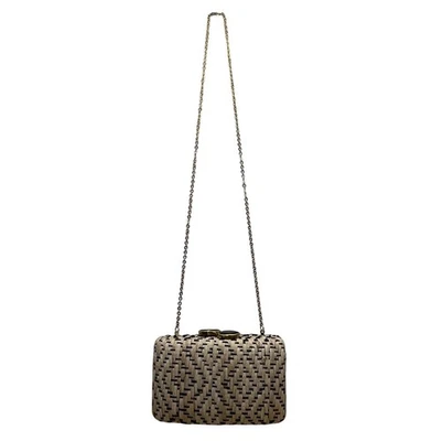 Bolso sin asas Kayu para mujer beige y negro tejido con correa de cadena dorada retráctil talla S Foto 1 de 4