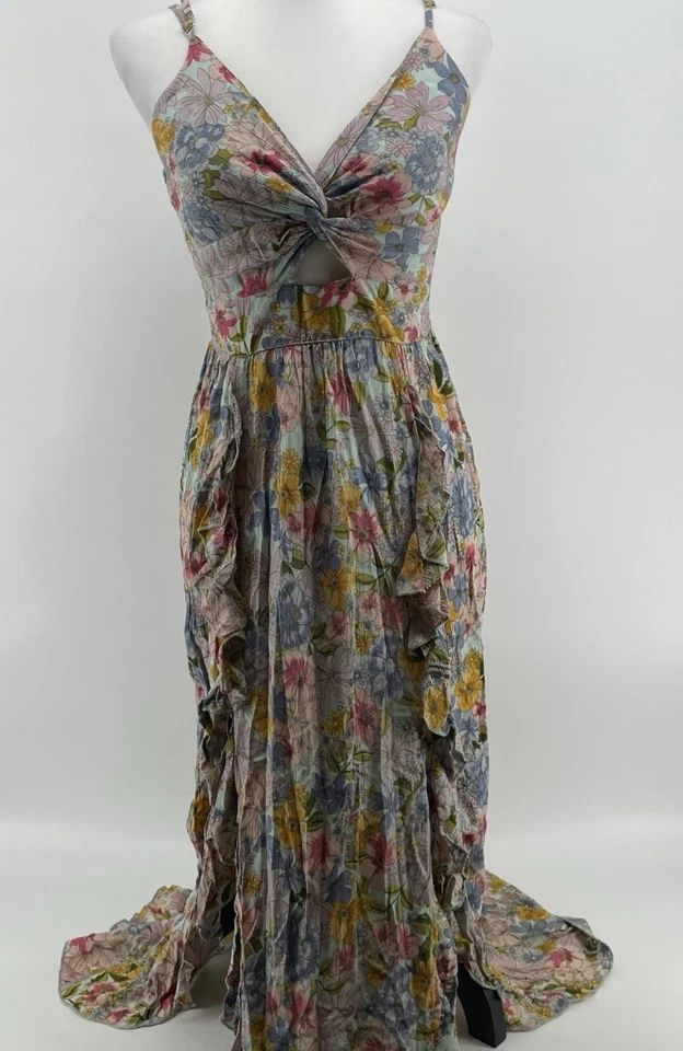 Angie Maxi Dress Women’s Small  Boho Western Keyhole Front Smocked Back Ruffle - Image 1 of 4