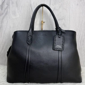 POLO RALPH LAUREN Leather Tote Bag Black Genuine Leather Excellent Condition - Picture 1 of 9