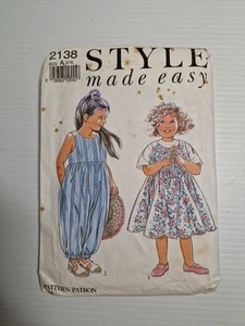 Style Sewing Pattern 2138 Girl Dress & Jumpsuit Size 2-6 Vintage Uncut - Picture 1 of 3