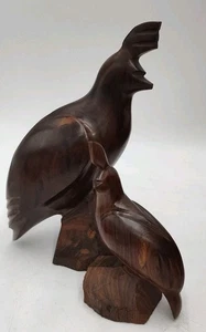 Lot of 2 Ironwood Quail Male Father Or Mom Baby Wooden Carved Figurines MCM VTG - Picture 1 of 16