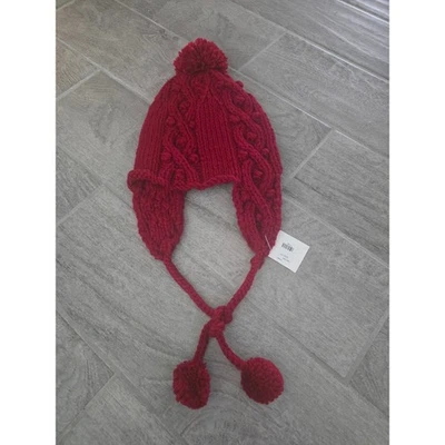 Sombrero de ganchillo tejido rojo orejeras pompones invierno cable tejido gorro adulto joven Foto 1 de 3