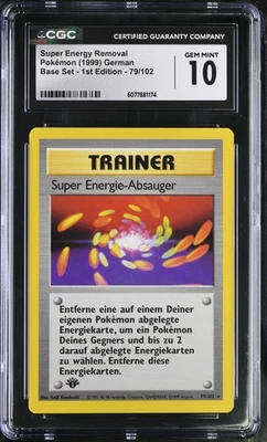 CGC 10 Super Energy Removal Base Set 1st Edition German 79/102 Pokemon Card - Image 1 of 2