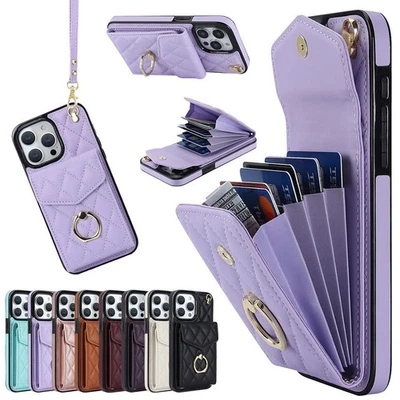 PU Leather Credit Card Slots Handy Wallet Shockproof Case Cover For Apple iPhone - Image 1 of 4