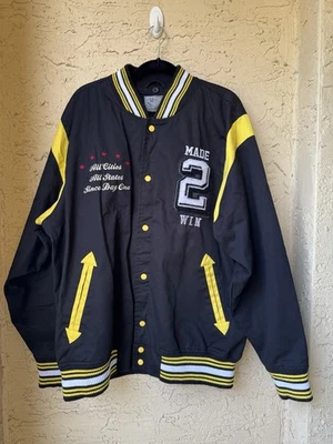 Springfield Men’s Classic Varsity Bomber Jacket 2XL Black Yellow Raw Blue - Image 1 of 4