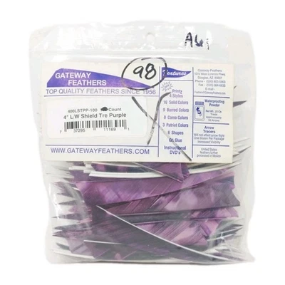 98 Count Gateway Archery Arrow Feathers 4" Left Wing: Shield Camo Tre Purple  - Image 1 of 2