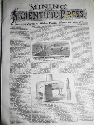 Mining & Scientific Press November 25, 1876. Asbestos use; Wheeler Expedition - Image 1 of 4