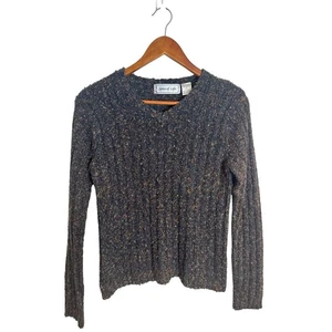 Vintage 90s Spice of Life Marled Knit V-Neck Ribbed Sweater Medium - Picture 1 of 6