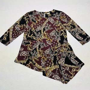 Artsy Funky Flowy Asymmetrischer Saum Tunika Shirt Gr. M Kette Orientalisch Colorblock - Bild 1 von 24