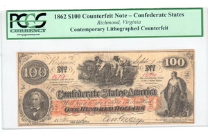 CT-41 1862 $100 CONFEDERATE CSA COUNTERFEIT CURRENCY CIVIL WAR BANKNOTE PCGS OGH - Picture 1 of 2