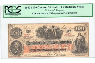 CT-41 1862 $100 CONFEDERATE CSA COUNTERFEIT CURRENCY CIVIL WAR BANKNOTE PCGS OGH - Image 1 of 2