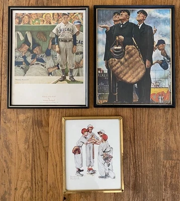 Conjunto de três peças de estampas de beisebol com moldura Norman Rockwell - Imagem 1 de 4