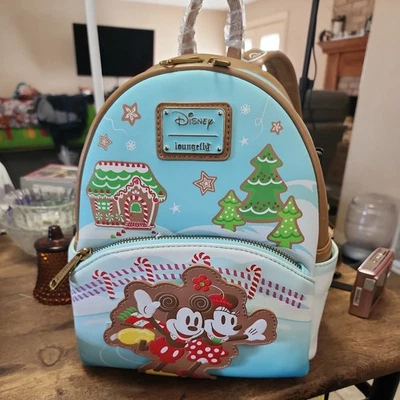 Loungefly Disney Mickey/Minnie Ice Skating Mini-Backpack Gingerbread Scented - Image 1 of 2
