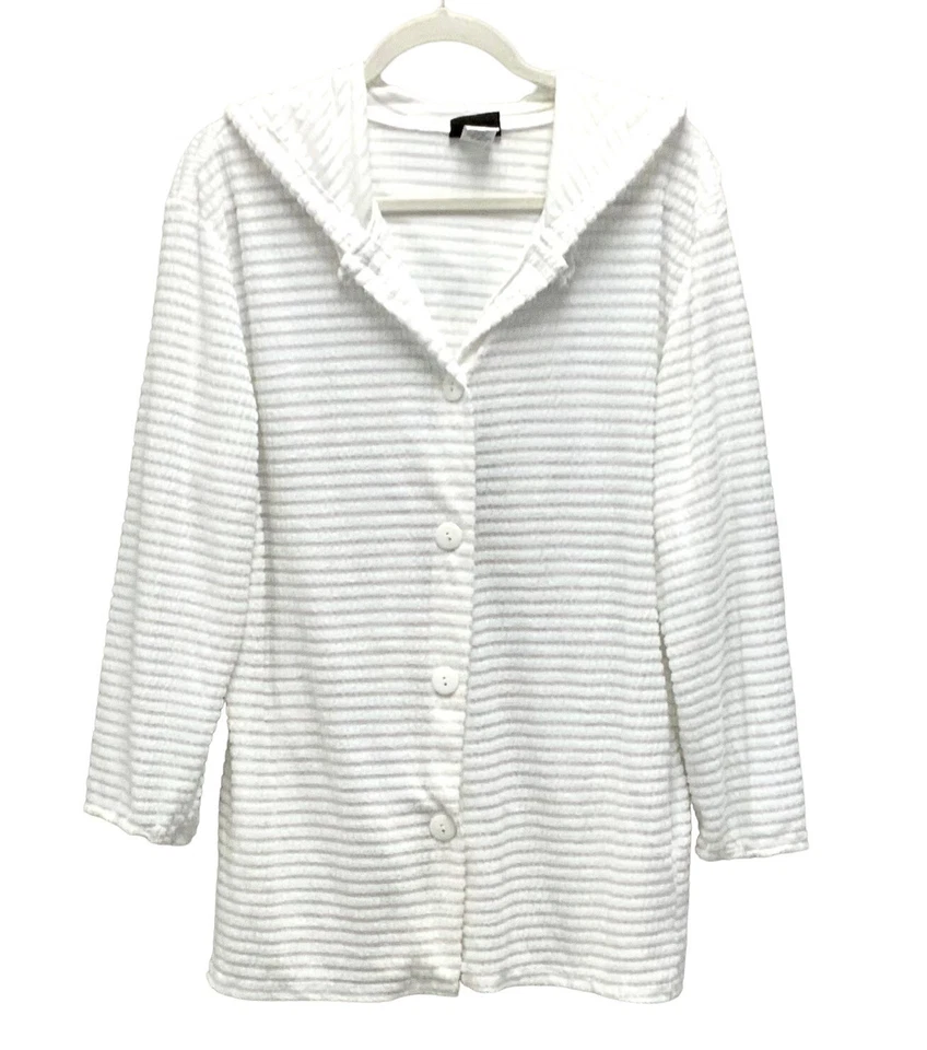 Cárdigan vintage de tela Dotti Terri con capucha manga 3/4 blanco para mujer talla mediana Foto 1 de 2