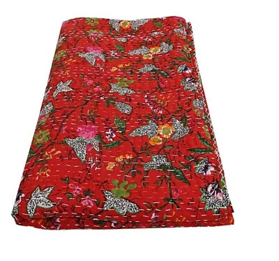 Indian Handmade Vintage Quilt Kantha Bedspread Throw Cotton Blanket Ralli Gudari - Image 1 of 4