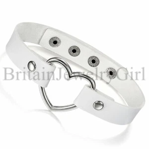 Leather Heart Choker Collar Punk Goth Adjustable Rivet Necklace Love O-Ring - Picture 1 of 36