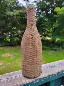 Antique Wicker Wrapped Wine Bottle Tooled Top - Picture 1 of 12