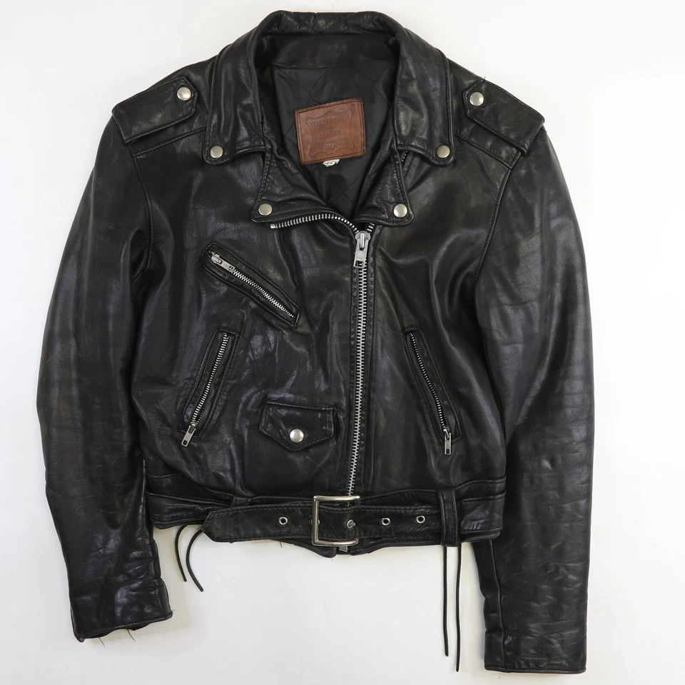 Chaqueta de moto clásica de cuero vintage Walter Dyer para mujer talla 10 Foto 1 de 4