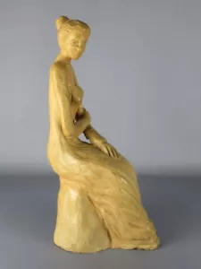 Statua donna terracotta scultura ragazza seduta soprammobile vintage XX Sec. - Foto 1 di 9