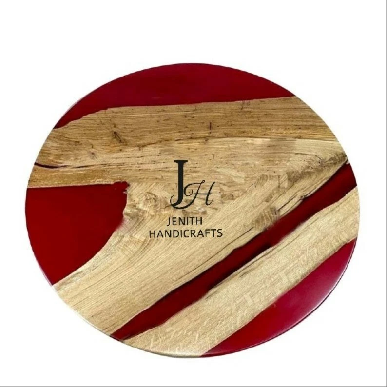 Handmade Round Red Resin Table | Gloss Finish | Unique Modern Home Decor - Image 1 of 1