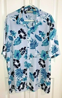 Camisa Havanera Hawaiana Informal Botones Para Hombre XXL Azul y Negro Flores Tropicales Foto 1 de 4