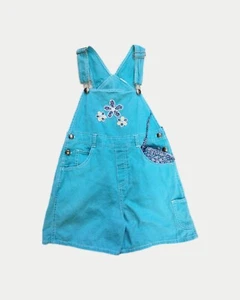 Girls Blue Floral Patchwork Cotton Overalls + Matching Bandana Size 8-10 - Picture 1 of 4