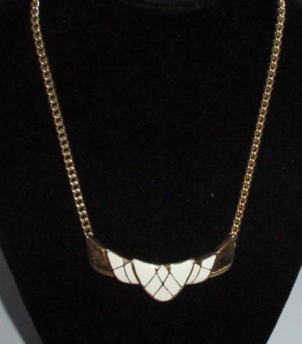 OFF WHITE Collana in metallo tono oro catena collare legato smalto bianco sporco vintage unica