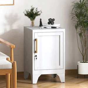 Bedside Storage Cabinet Metal Nightstand Bedside Table End Side Table with Lock - Picture 1 of 13