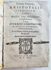 1562 ARISTOTLE STAGIRITAE COMMENTARIES by IBN RUSHD antique 16 century VELLUM - Picture 1 of 10