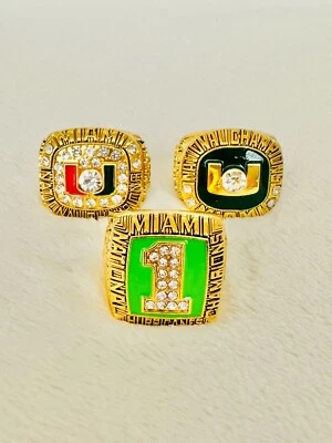 3 ШТ. Miami Hurricanes NCAA 18k GP чемпионское кольцо, ДОСТАВКА США 1989/91/2001 - Изображение 1 из 3