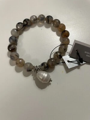 Chico's Flourite Stone Bead Stretch Bracelet with Faux Mother of Pearl - Image 1 of 3