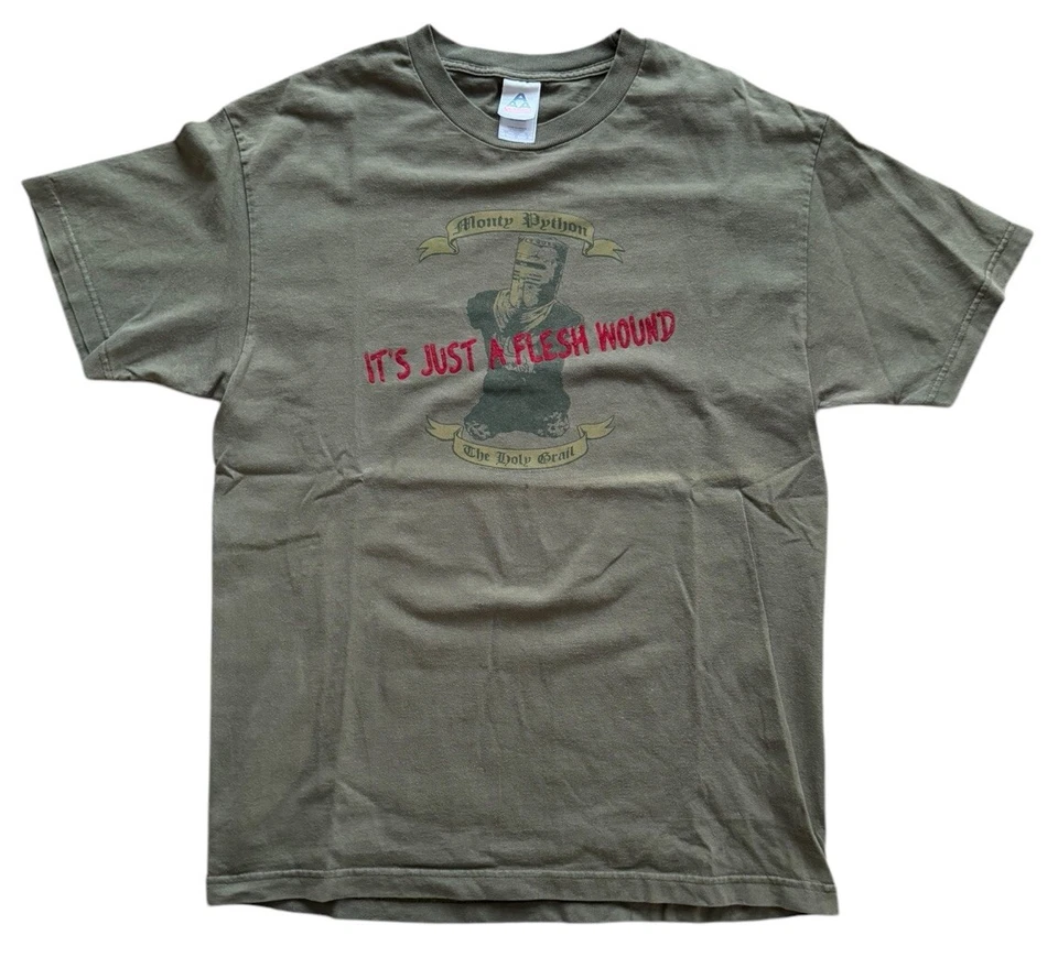 Vintage Monty Python Just A Flesh Wound T-Shirt Green Size Large - Image 1 of 4