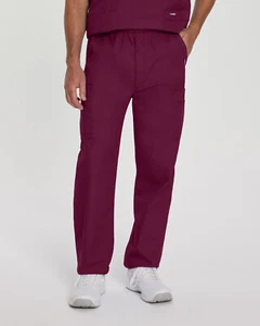MEN'S - Landau Essentials Men's Straight-Leg Cargo Scrub Pants #8555 WINE - Picture 1 of 9