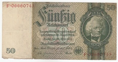 Germany,50 Reichsmark, 1933, Without Serial on Back, P182b, VF - Image 1 of 2