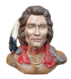 Vintage Keramik Indianer Mann Büste Statue South Western Dekor 11" x 11" 1988 - Bild 1 von 18