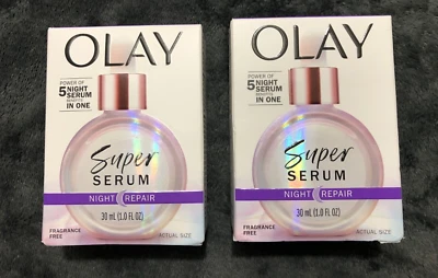 New Lot Of 2 Boxes Olay Super Serum Night Repair 2 x 30ml 5-in-1 Wrinkles Dark - Image 1 of 4