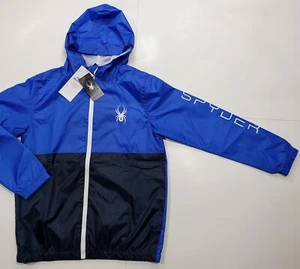 New tag NWT Mens Spyder Blue Black Full Zip Polyester Optic Windbreaker Jacket M - Picture 1 of 7