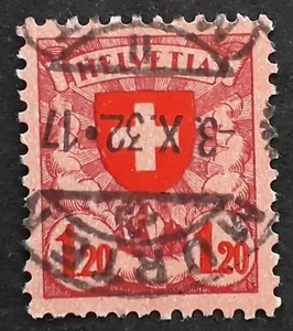 1932 Switzerland 1.20Fr Coat of Arms stamp cancelled Murten - Bild 1 von 2
