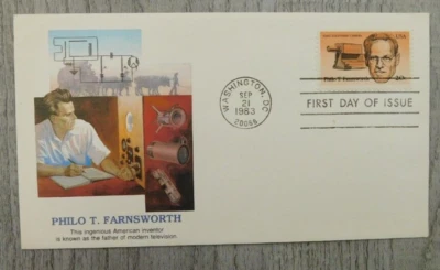 Philo Farnsworth First Day Issue WA DC 1983 Vintage Stamps Posted Envelope Cover - Image 1 of 4