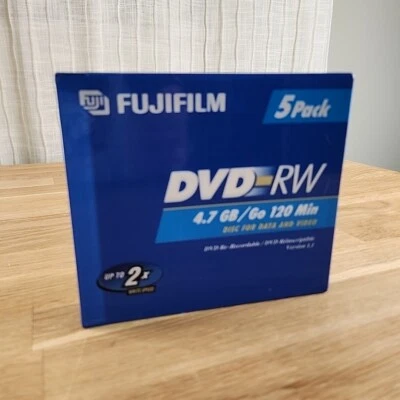 FujiFilm DVD-RW 2x 120 Min 4.7 GB 5 Pack Discs NEW SEALED - Image 1 of 4