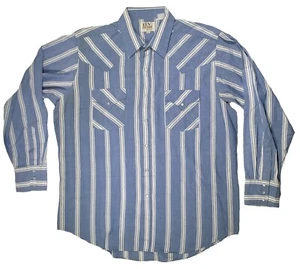 Vintage Ely Cattleman Men Shirt XL Pearl Snap Long Sleeve Blue Striped Button Up - Picture 1 of 7