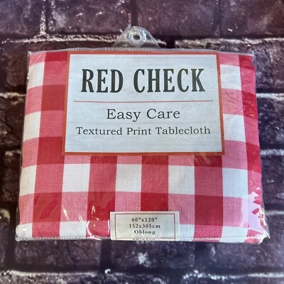 Benson Mills Red Checker Textured Print Tablecloth 60x120” Oblong Brand New - Image 1 of 4