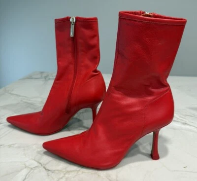 Botines Zara Tacón Medio Cuero Rojo Talla 38 Cremallera 2100/810/020 950 Foto 1 de 4