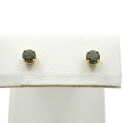 14k Gold Round Green Lab Created Emerald Stud Earrings May Birthstone New - Image 1 of 4