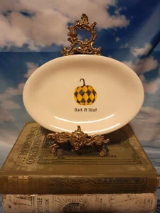 Rae Dunn OVAL Ceramic Halloween Tea Plate / Side Plate Trick or Treat Pumpkin :A - Picture 1 of 10