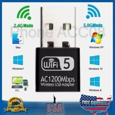 Wireless Lan USB PC WiFi Adapter Network 802.11AC 1200Mbps Dual Band 2.4G / 5G - Image 1 of 4