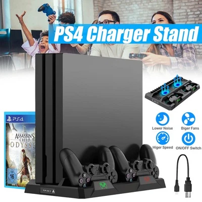PS4 Vertikal Stand PS4 Dual Ladegerät Kühlventilator für Playstation 4/Pro/Slim - Bild 1 von 4
