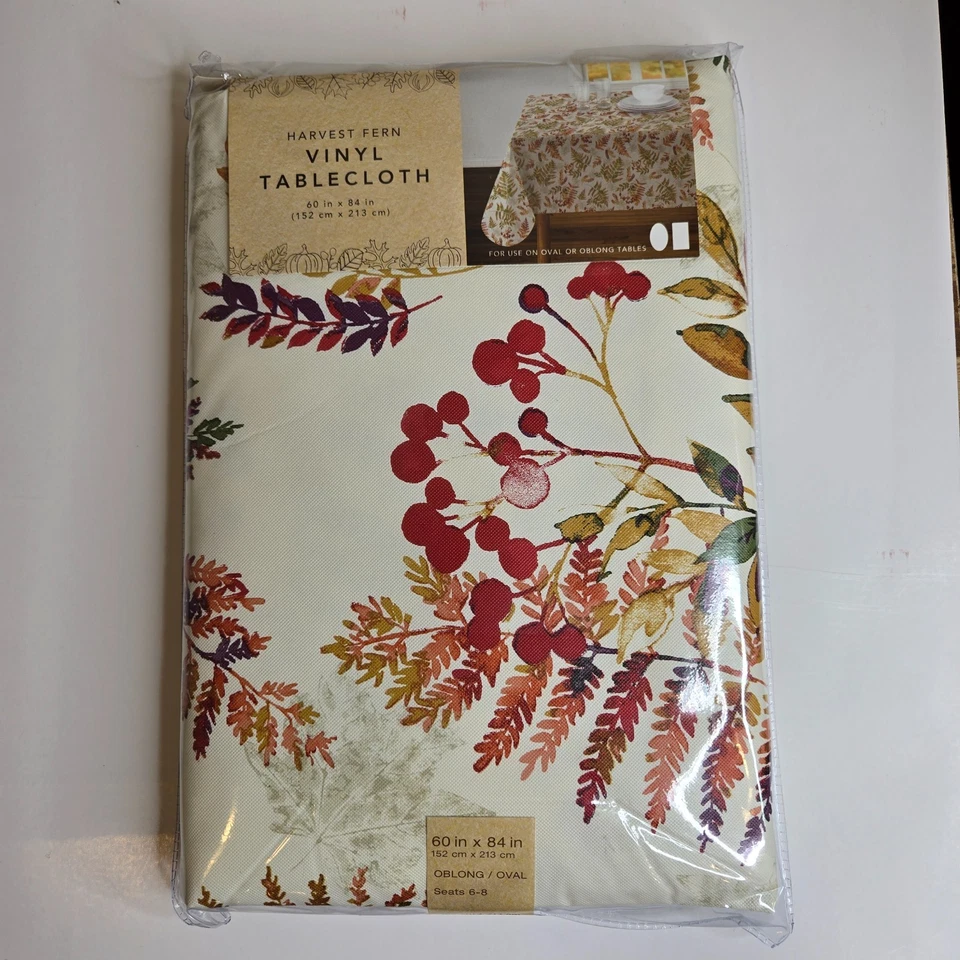 Harvest Fern Vinyl Tablecloth 52x70 Oblong Oval -