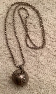Vintage Taxco Mexico Sterling Silver Globe Bell Pendant Necklace World Earth - Picture 1 of 7